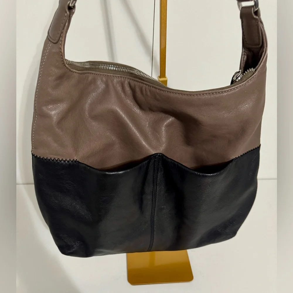 Authentic Brighton Brant Hobo Bag Black and Mink Leather‎ With Decorative Tassel